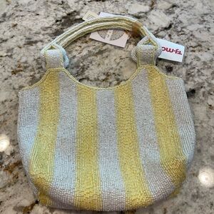 Viral TikTok Yellow & White Striped Beaded Bag NWT
